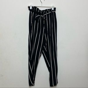 H&M Black Striped Paper bag pants- (EUC) Size 8